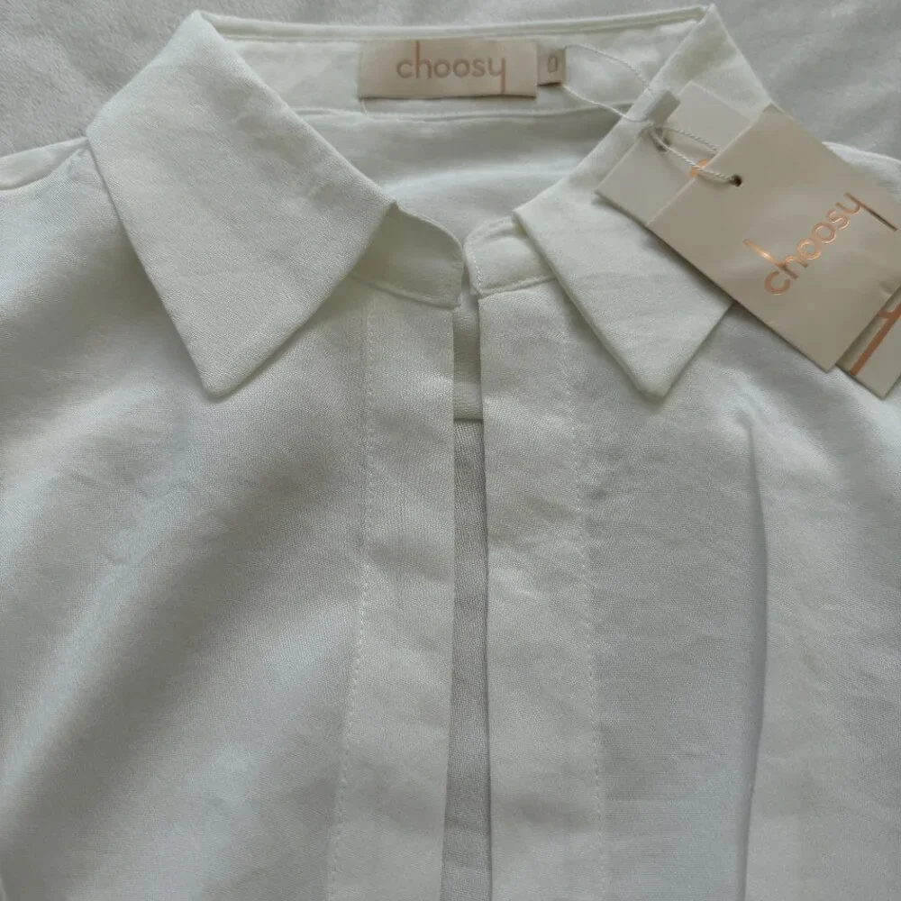 White Collared Plunging Neck Shirt Dress NWT - Picture 6 of 9